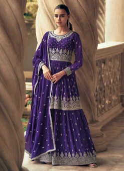 Violet Faux Georgette Embroidered A Line Lehenga Party Wear -ZariGrace Shop violet faux georgette embroidered a line lehenga ghska46679646 u