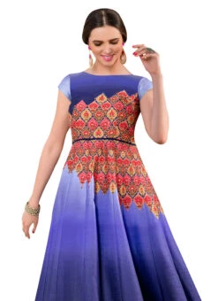 Blue Silk Anarkali Gown Wedding Wear 9 Blue Silk Anarkali Gown Wedding Wear -ZariGrace Shop violet pure silk anarkali gown bgwsjssbvl103 b