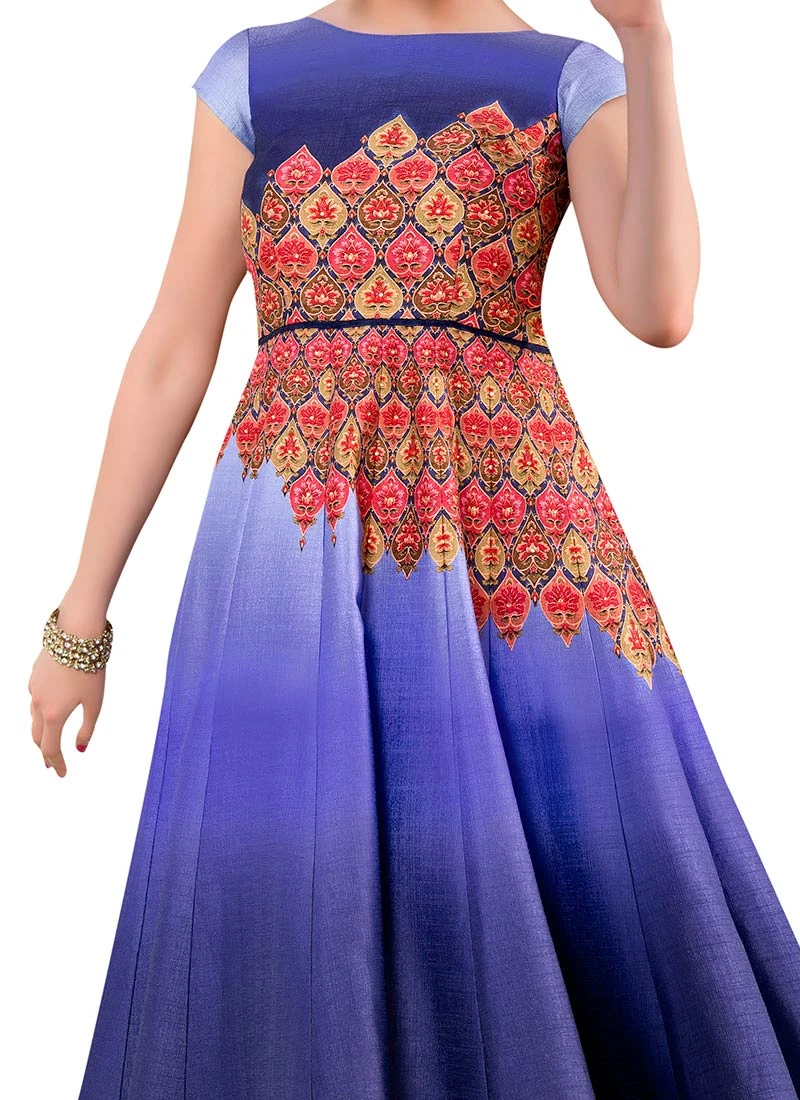 Blue Silk Anarkali Gown Wedding Wear 3 Blue Silk Anarkali Gown Wedding Wear