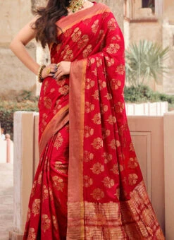 Woven Work Red Color Banarasi Silk Saree Party Wear