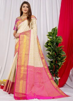 Weaving Work White Color Soft Litchi Silk Saree Festive Wear -ZariGrace Shop weaving work white color soft litchi silk saree sasom1114 u