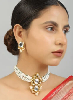 White Alloy Kundan Necklace Wedding Wear -ZariGrace Shop white alloy kundan necklace jynsdfemkd011 b