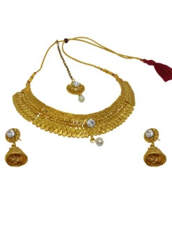 White Alloy Necklace Set With Earrings N Mangtika Party Wear -ZariGrace Shop white alloy necklace set with earrings n mangtika jysmvd10866 b