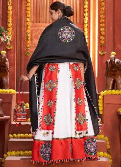 White Art Silk Embroidery With Mirror Work Chaniya Choli Festive Wear -ZariGrace Shop white art silk embroidery with mirror work chaniya choli ghska46587013 b