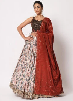 White Banarasi Silk Printed Umbrella Lehenga Party Wear -ZariGrace Shop white banarasi silk printed umbrella lehenga ghsom2295 u