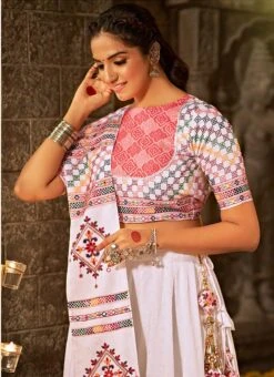 White Blended Cotton Printed Kutch Work Chaniya Choli Festive Wear -ZariGrace Shop white blended cotton printed kutch work chaniya choli ghsom2341 b