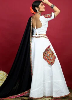 White Blended Kutch N Mirror Work Chaniya Choli Festive Wear -ZariGrace Shop white blended kutch n mirror work chaniya choli ghsom2777 b