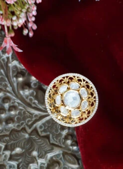 White Brass Kundan Ring Party Wear -ZariGrace Shop white brass kundan ring hjrddrj9559h b