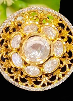 White Brass Kundan Ring Party Wear