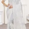 White Color Resham Embroidery With Siroski Work Georgette Saree Party Wear -ZariGrace Shop white color resham embroidery with siroski work georgette saree sasung1791 l