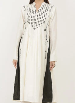 Cream Cotton Silk Embroidered Kurta Churidar Set After Six Wear