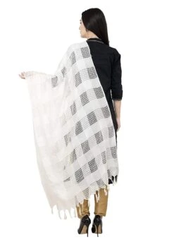 White Cotton Weaving Work Dupatta Work Wear -ZariGrace Shop white cotton weaving work dupatta dpdmimfd098 b