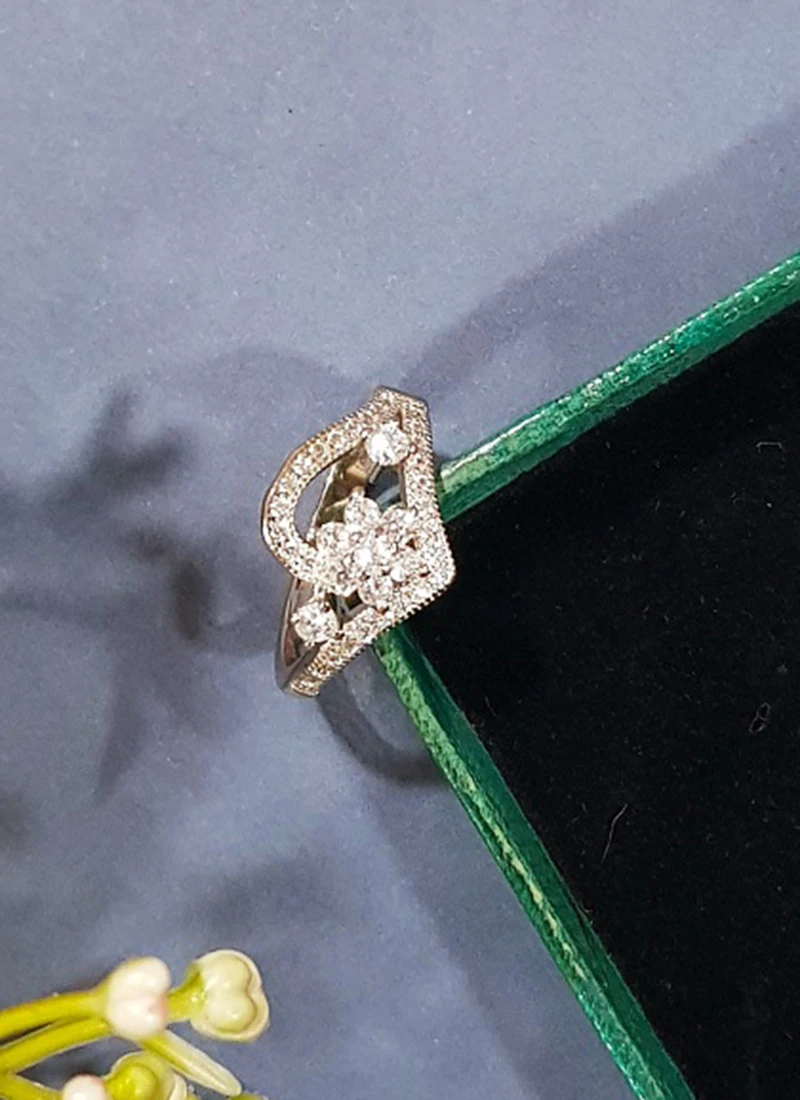 White Curve Silver Brass Ring Party Wear 3 White Curve Silver Brass Ring Party Wear