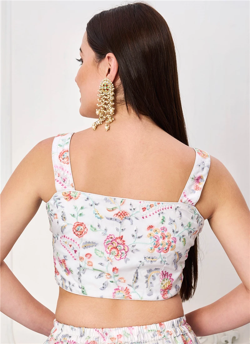 White Embroidered Organza Blouse Festive Wear 3 White Embroidered Organza Blouse Festive Wear