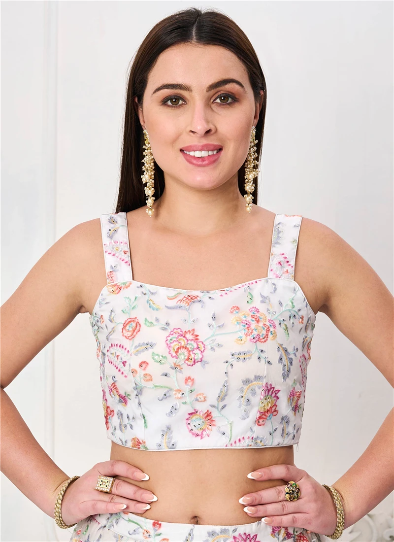 White Embroidered Organza Blouse Festive Wear 5 White Embroidered Organza Blouse Festive Wear - Image 3