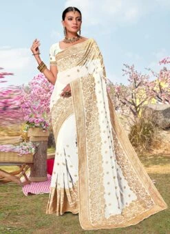 White Faux Georgette Embroidered Saree After Six Wear -ZariGrace Shop white faux georgette embroidered saree sasnfs7242 u