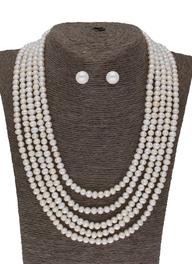 White Five Layered Necklace Set Party Wear 4 White Five Layered Necklace Set Party Wear - Image 2