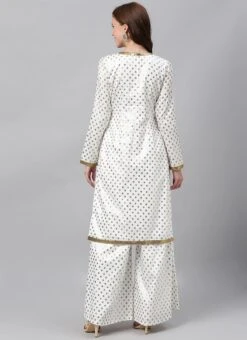 White Foil Print Knee Length Kurta Set Festive Wear 13 White Foil Print Knee Length Kurta Set Festive Wear -ZariGrace Shop white foil print knee length kurta set KSBS02001245 b