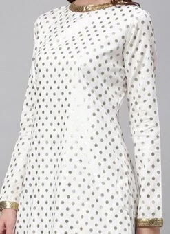 White Foil Print Knee Length Kurta Set Festive Wear