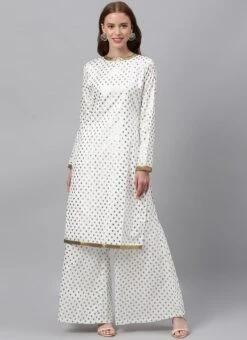 White Foil Print Knee Length Kurta Set Festive Wear 12 White Foil Print Knee Length Kurta Set Festive Wear -ZariGrace Shop white foil print knee length kurta set KSBS02001245 u
