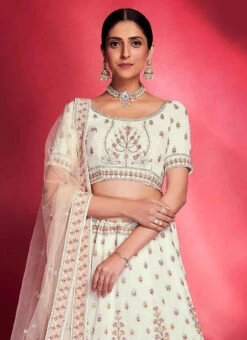 White Georgette A Line Lehenga Wedding Wear -ZariGrace Shop white georgette a line lehenga ghska463972002 b