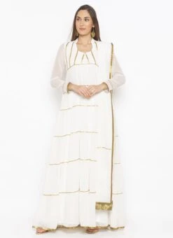 White Georgette Lace Work Anarkali Suit Party Wear -ZariGrace Shop white georgette lace work anarkali suit slmnc2071skd u