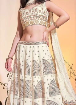 White Georgette Sequins A Line Lehenga Choli Party Wear