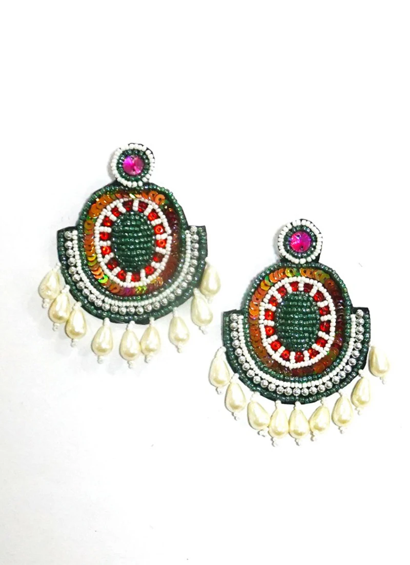White Green Fashion Danglers Party Wear 4 White Green Fashion Danglers Party Wear - Image 2