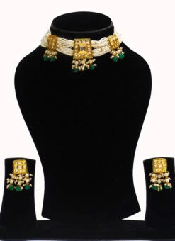 White Green Kundan Chokar Set Party Wear -ZariGrace Shop white green kundan chokar set jynsddrj94415h b