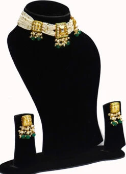 White Green Kundan Chokar Set Party Wear