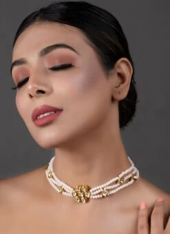 White Kundan N Beads Choker Set Party Wear -ZariGrace Shop white kundan n beads choker set jyndfemch007 b