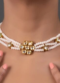 White Kundan N Beads Choker Set Party Wear