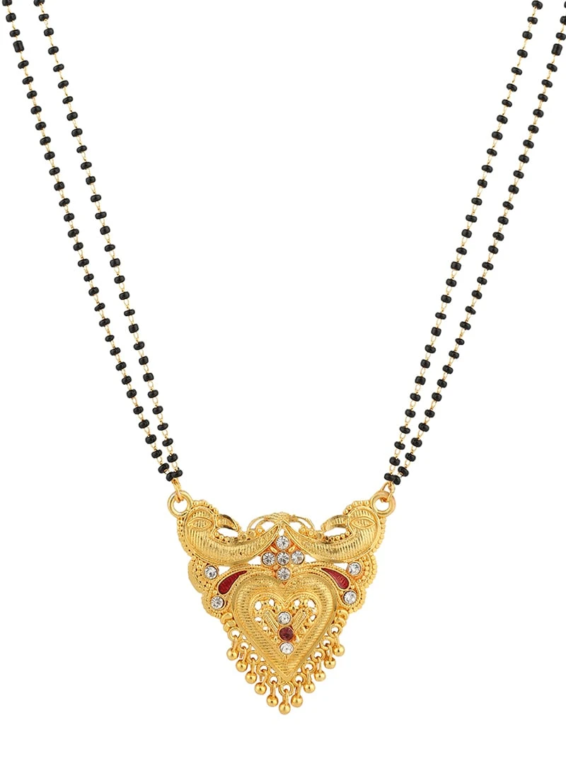 White N Black Antique Gold Plated Heart Shape Mangalsutra Wedding Wear 3 White N Black Antique Gold Plated Heart Shape Mangalsutra Wedding Wear