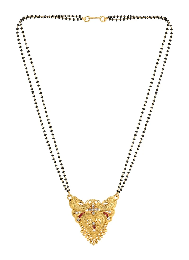 White N Black Antique Gold Plated Heart Shape Mangalsutra Wedding Wear 4 White N Black Antique Gold Plated Heart Shape Mangalsutra Wedding Wear - Image 2