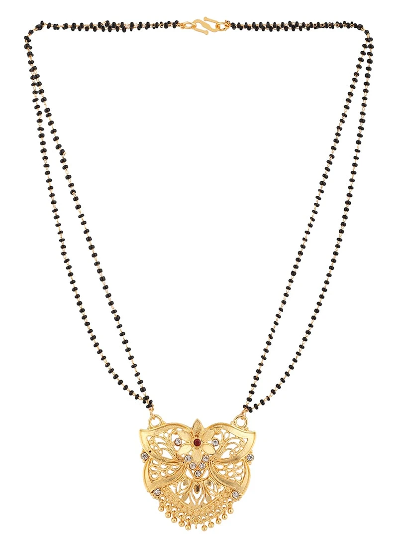 White N Black Antique Gold Plated Leaf Shape Mangalsutra Wedding Wear 5 White N Black Antique Gold Plated Leaf Shape Mangalsutra Wedding Wear - Image 3