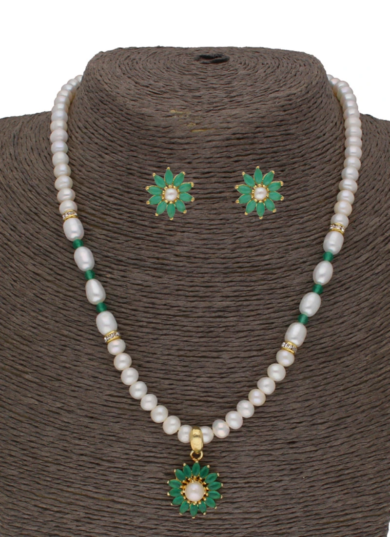 White N Green Designer Necklace Set Party Wear 5 White N Green Designer Necklace Set Party Wear - Image 3