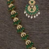White N Green Designer Necklae Set Party Wear