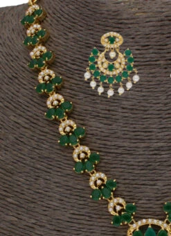 White N Green Designer Necklae Set Party Wear