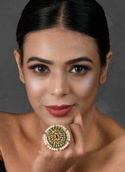 White N Green Designer Ring Party Wear -ZariGrace Shop white n green designer ring hnjdunvfemirg003 b