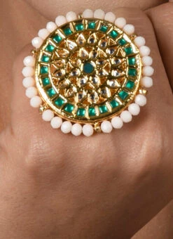 White N Green Designer Ring Party Wear
