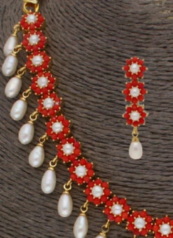 White N Maroon Designer Necklace Set Party Wear