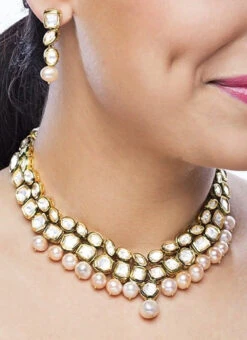 White N Peach Necklace Set Party Wear -ZariGrace Shop white n peach necklace set jysmnikm504 b