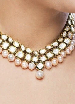 White N Peach Necklace Set Party Wear