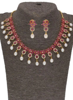 White N Pink Designer Necklae Set Party Wear -ZariGrace Shop white n pink designer necklae set jyhjpjun21106 b