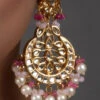 White N Pink Necklace Set With Earrings N Mangtikka Party Wear