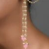 White N Pink Stud Earring With Hanging Party Wear