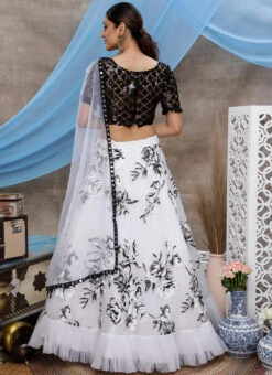 White Organza Printed A Line Lehenga Party Wear -ZariGrace Shop white organza printed a line lehenga ghskf1351 b