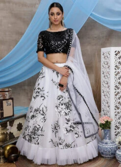 White Organza Printed A Line Lehenga Party Wear -ZariGrace Shop white organza printed a line lehenga ghskf1351 u