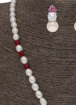 White Pearl Work Necklace Set Party Wear