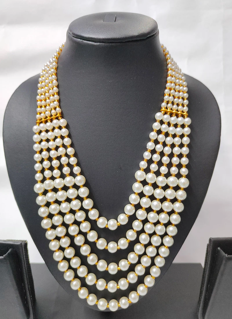 White Pearls Long Necklace Party Wear 5 White Pearls Long Necklace Party Wear - Image 3
